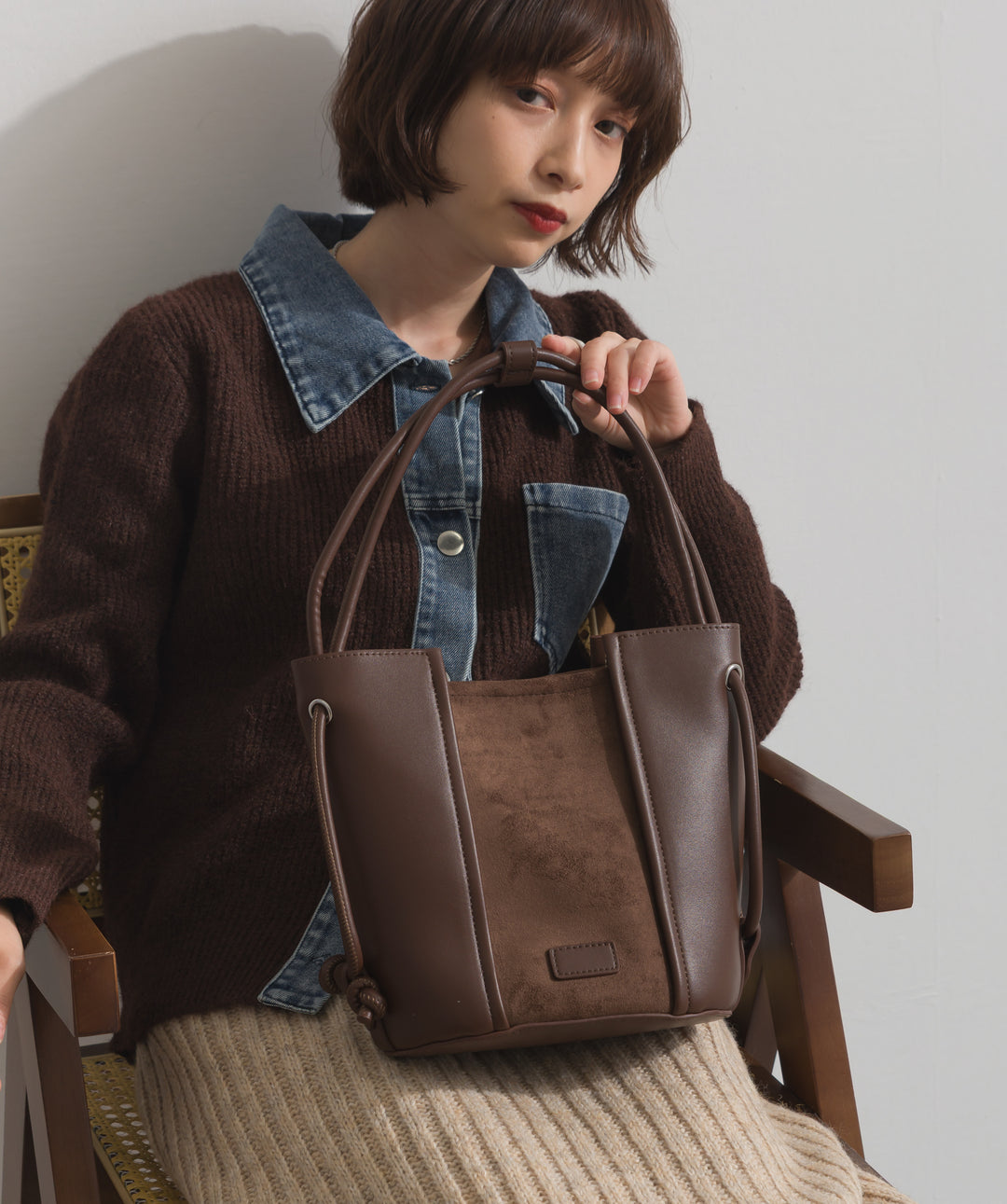 異素材コンビバケツショルダーバッグ