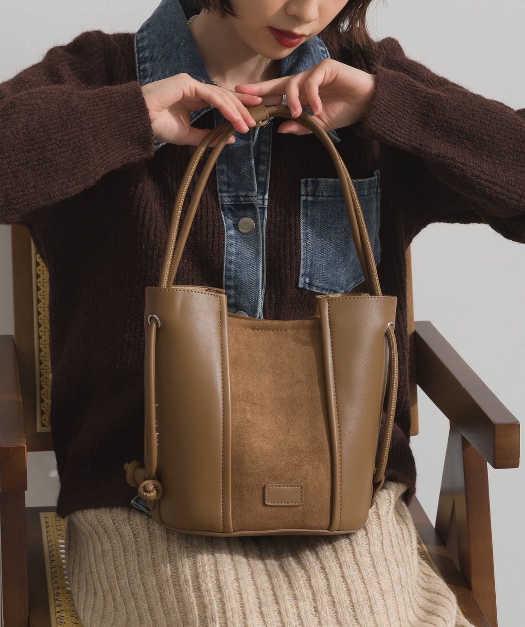 異素材コンビバケツショルダーバッグ