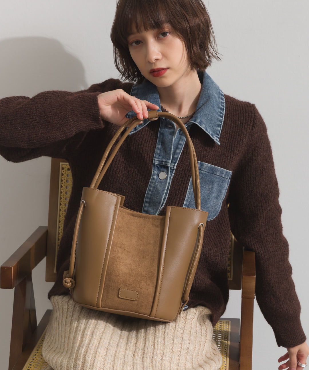 異素材コンビバケツショルダーバッグ