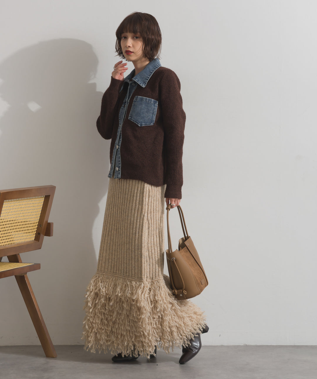 異素材コンビバケツショルダーバッグ