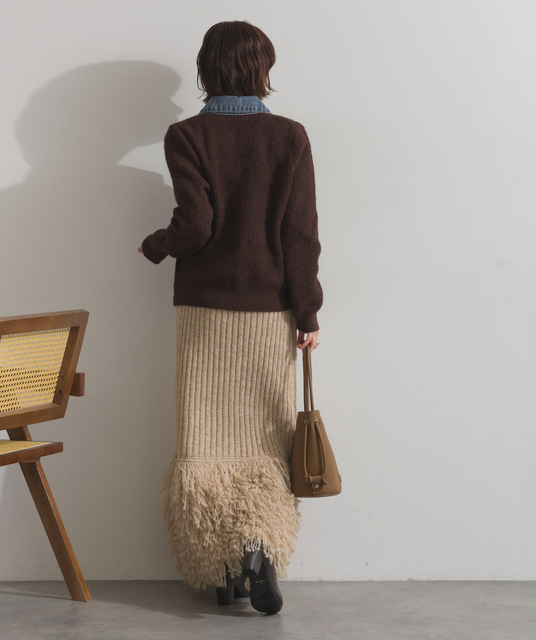 デニム切替ニットカーディガン