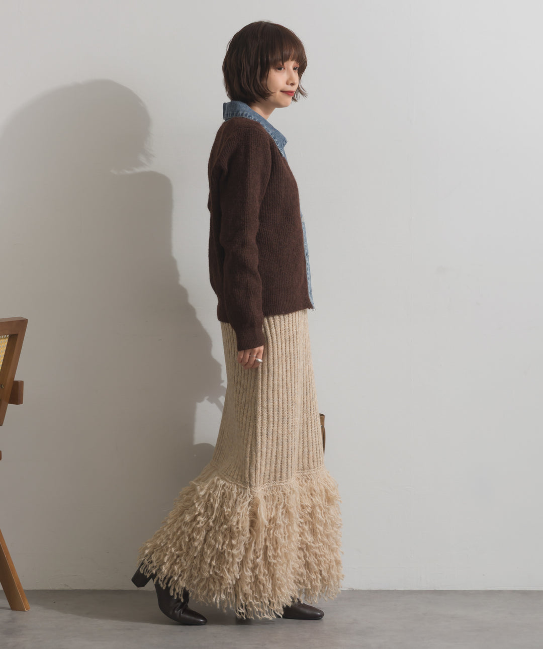 デニム切替ニットカーディガン