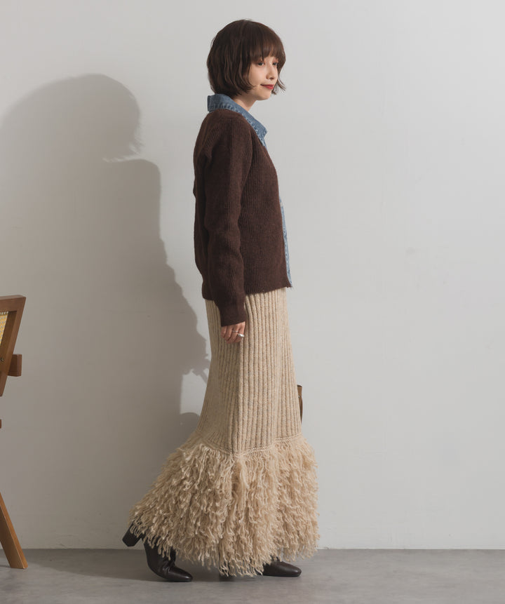 デニム切替ニットカーディガン