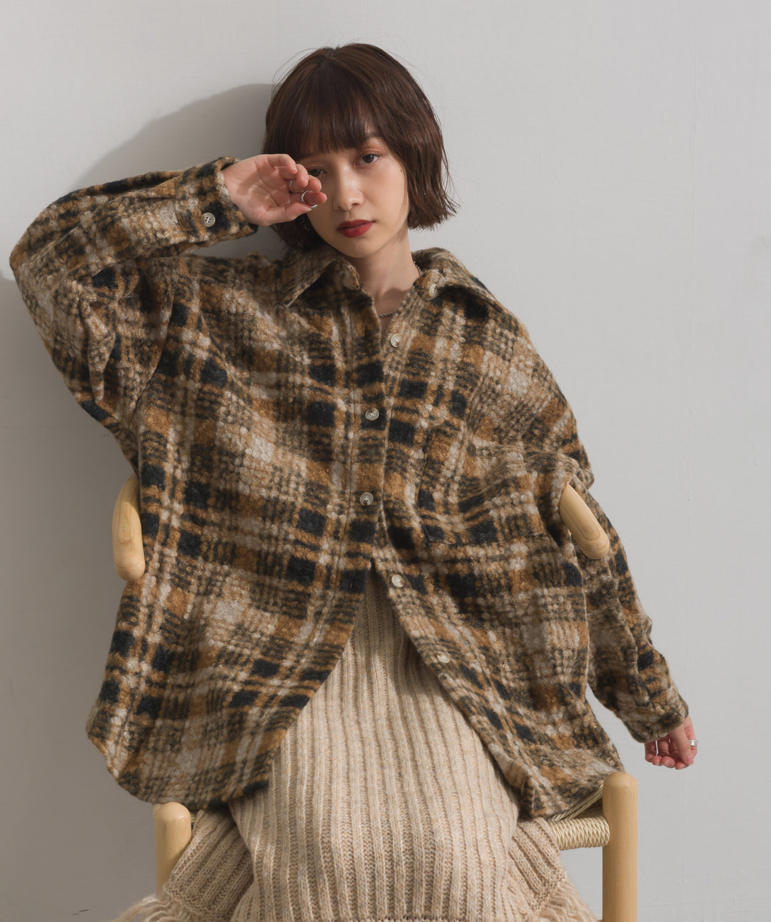 起毛チェック＆レオパードCPOシャツジャケット