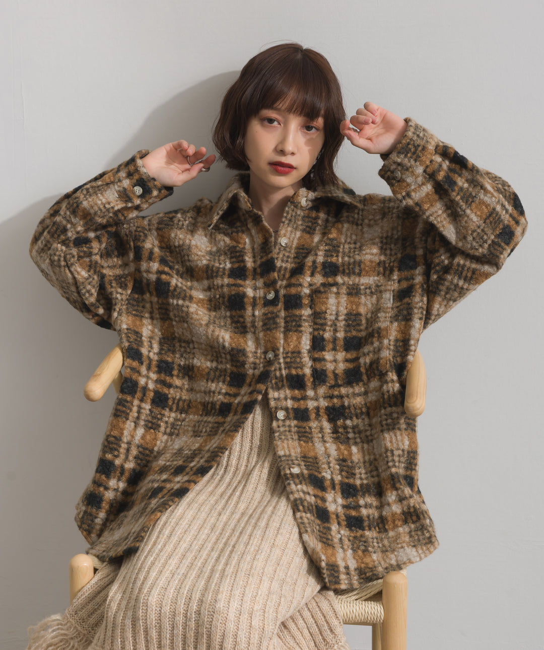 起毛チェック＆レオパードCPOシャツジャケット