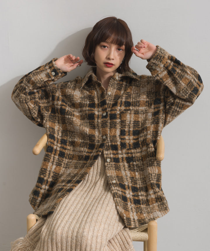 起毛チェック＆レオパードCPOシャツジャケット