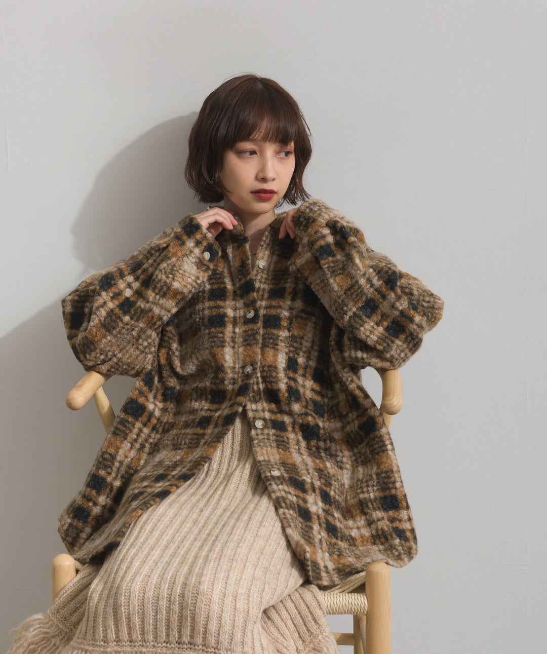 起毛チェック＆レオパードCPOシャツジャケット