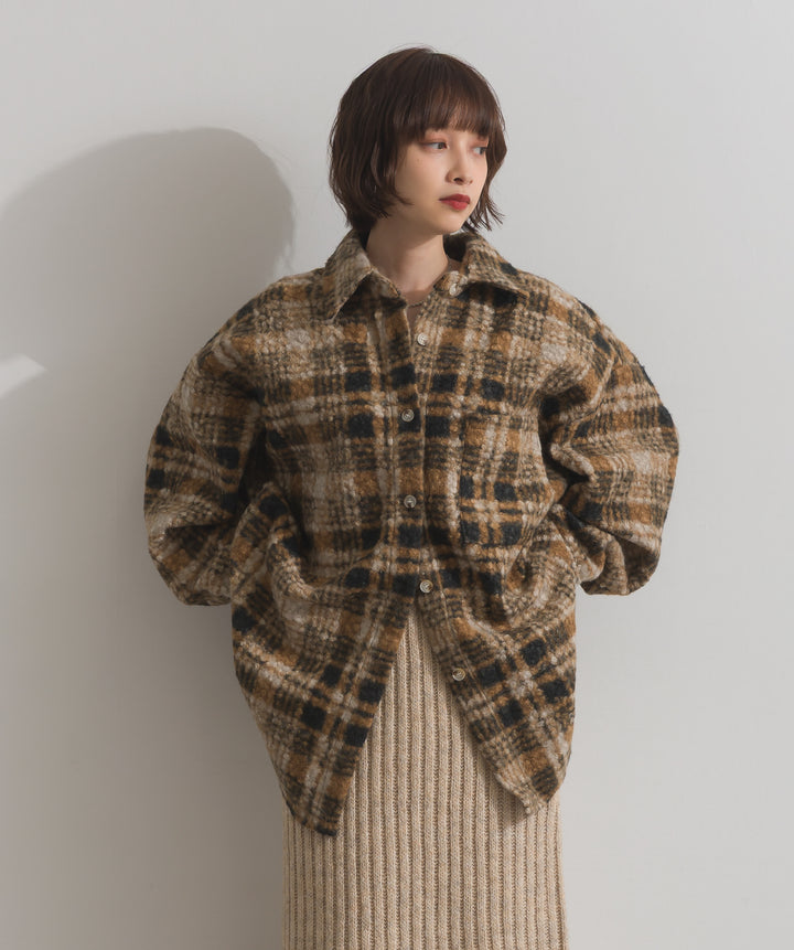 起毛チェック＆レオパードCPOシャツジャケット