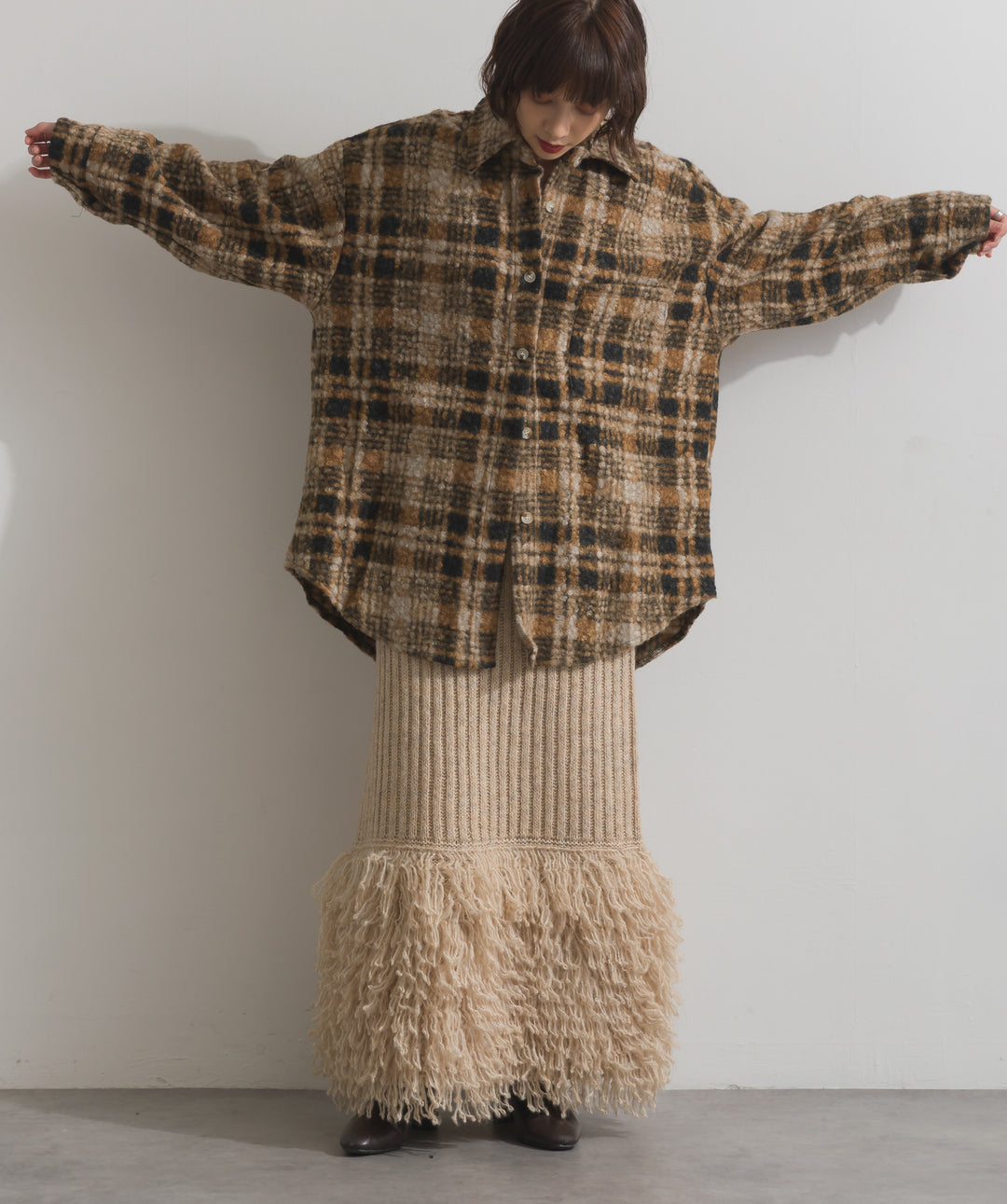 起毛チェック＆レオパードCPOシャツジャケット