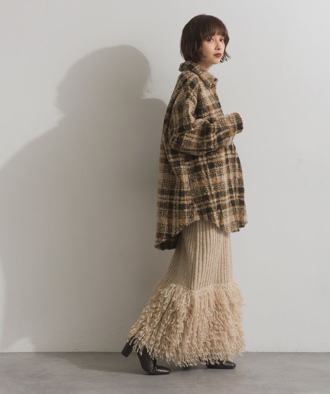 起毛チェック＆レオパードCPOシャツジャケット