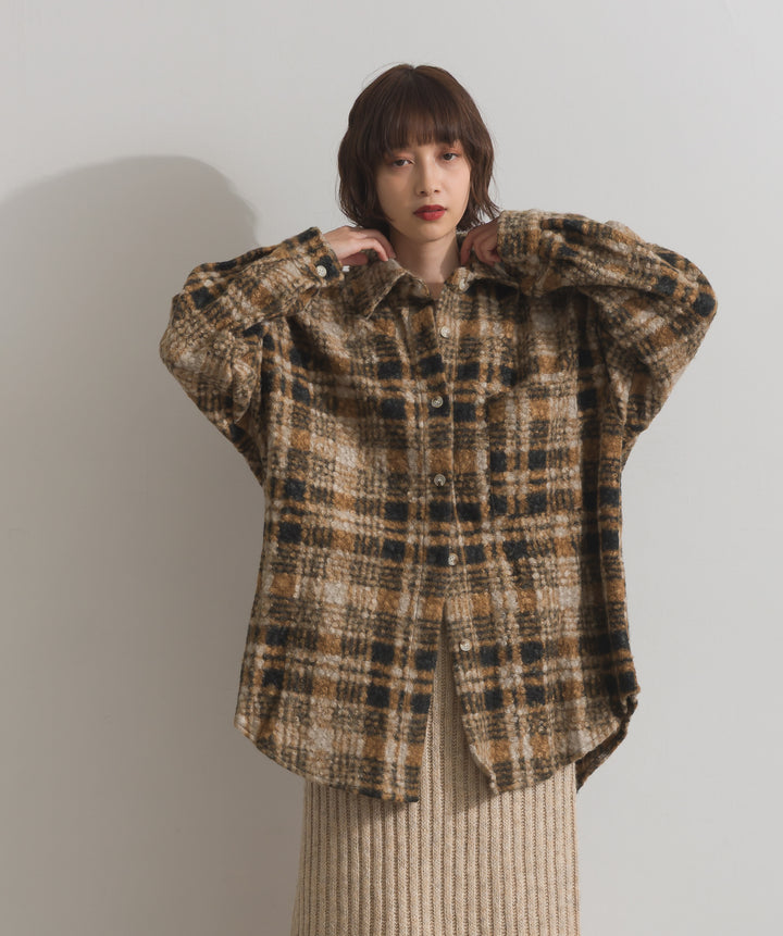 起毛チェック＆レオパードCPOシャツジャケット