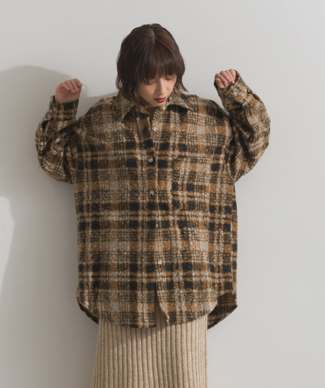 起毛チェック＆レオパードCPOシャツジャケット