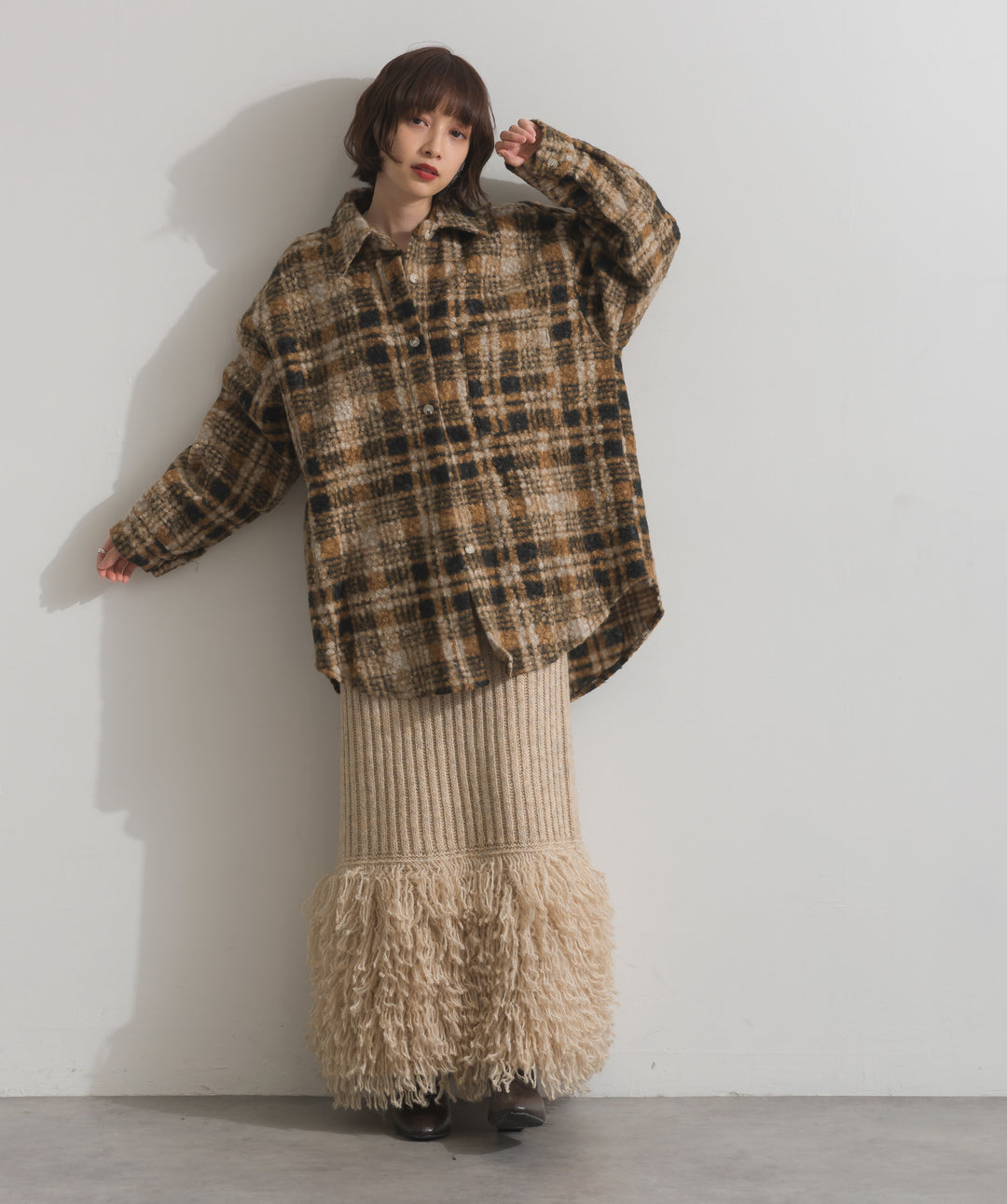 起毛チェック＆レオパードCPOシャツジャケット