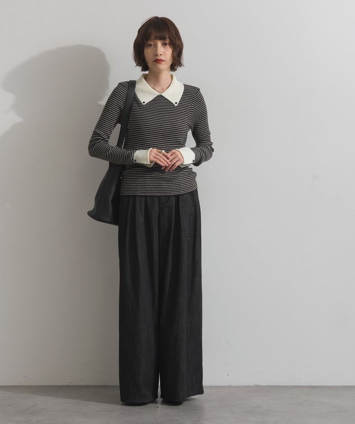 配色襟リブニットプルオーバー