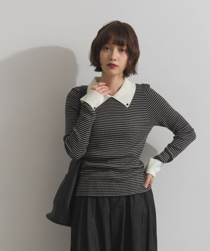 配色襟リブニットプルオーバー