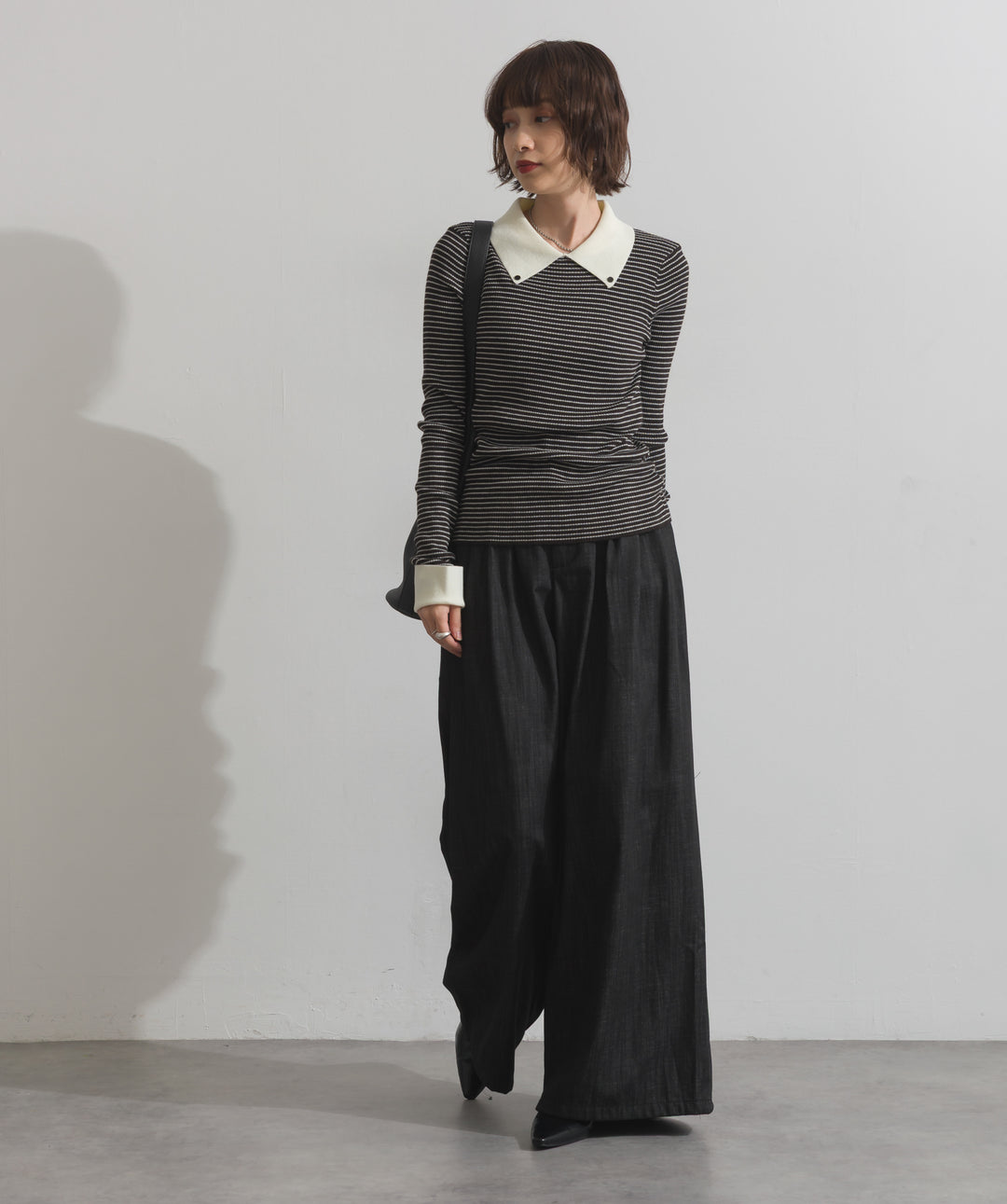 配色襟リブニットプルオーバー