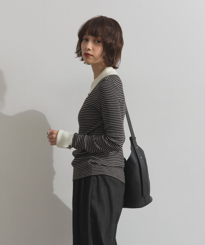 配色襟リブニットプルオーバー