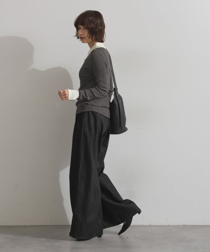 配色襟リブニットプルオーバー