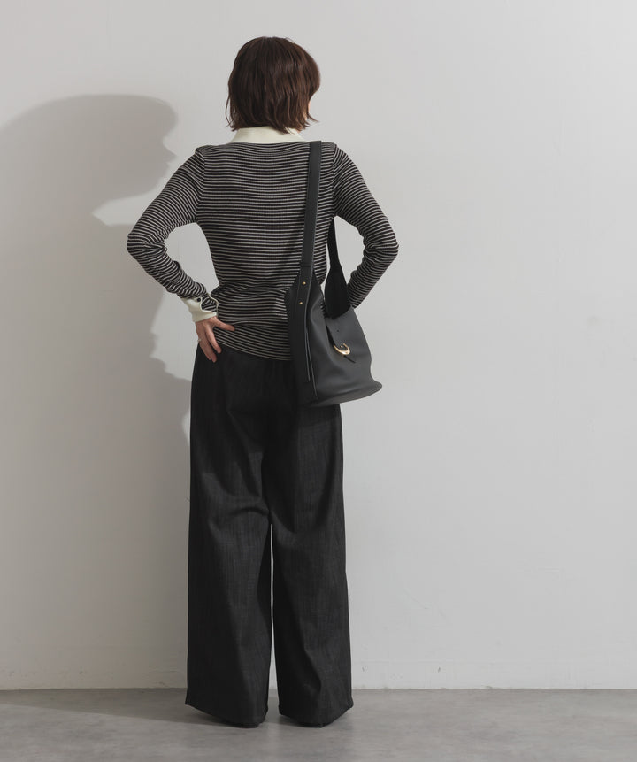 配色襟リブニットプルオーバー