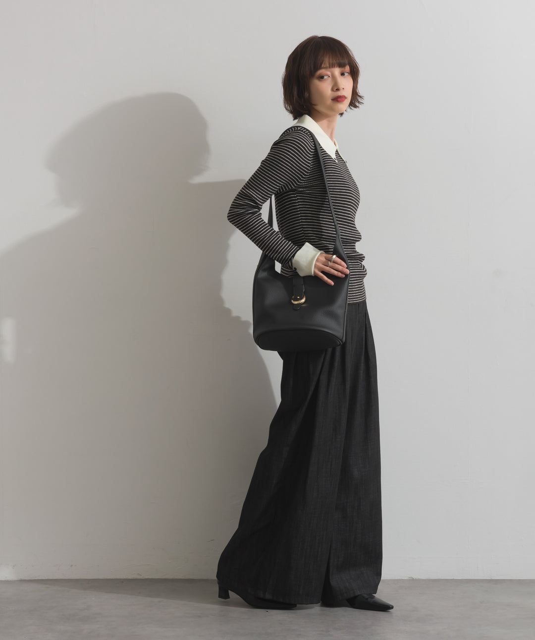 配色襟リブニットプルオーバー