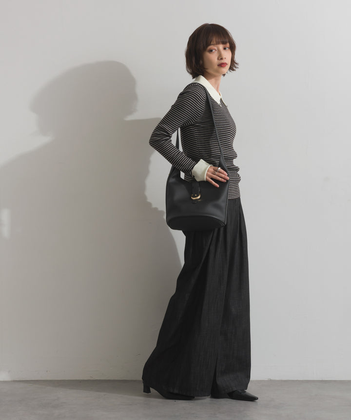 配色襟リブニットプルオーバー