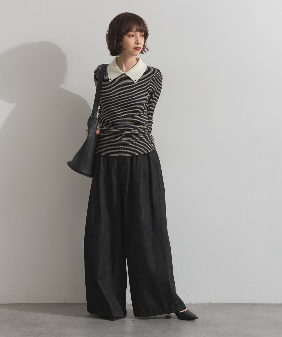 配色襟リブニットプルオーバー