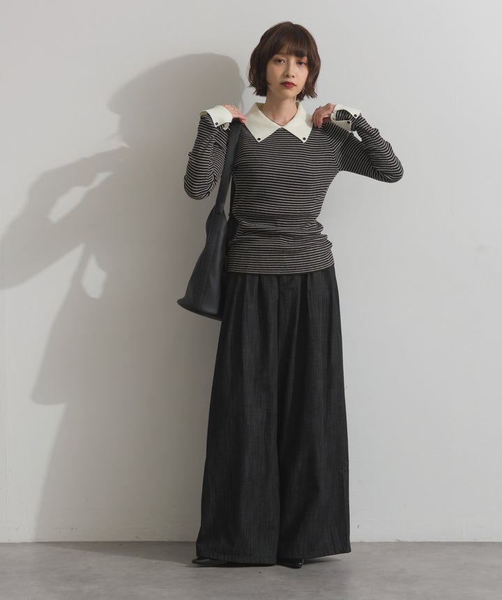 ウエストデザインワイドパンツ