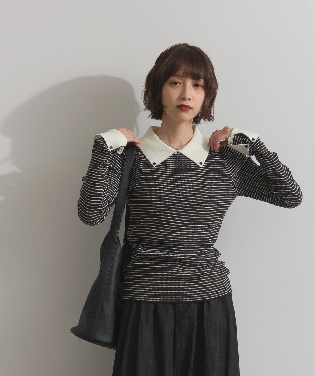 配色襟リブニットプルオーバー