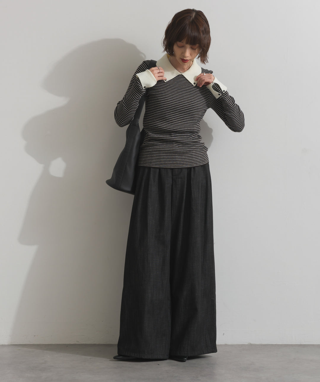 配色襟リブニットプルオーバー