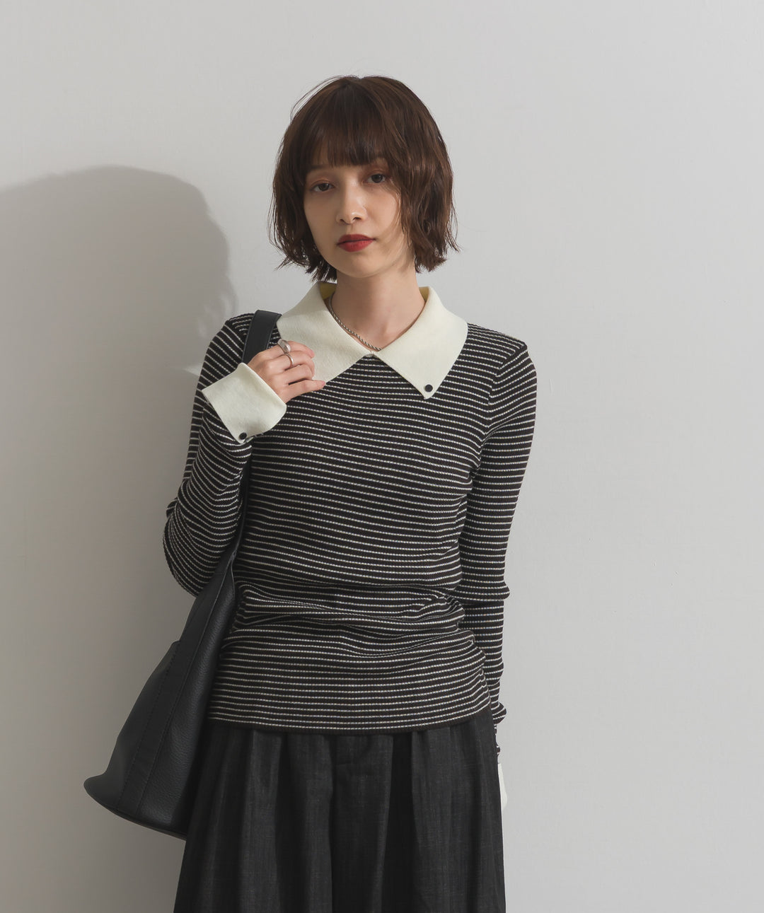 配色襟リブニットプルオーバー