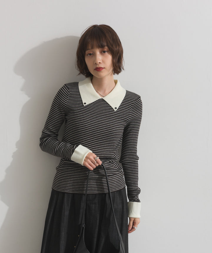 配色襟リブニットプルオーバー