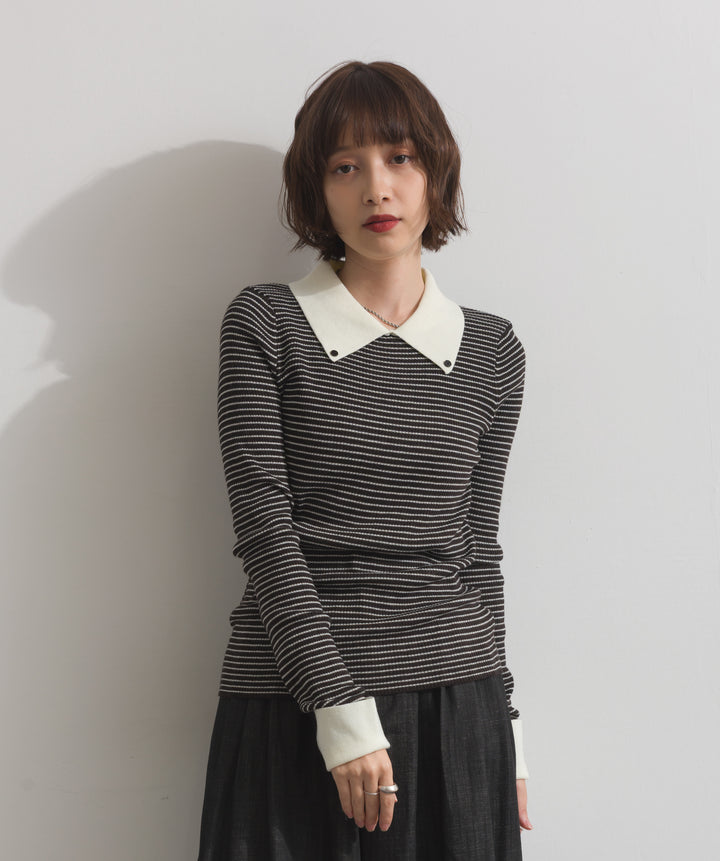 配色襟リブニットプルオーバー