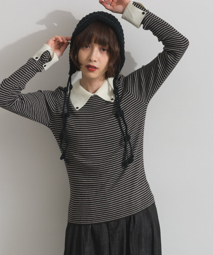 配色襟リブニットプルオーバー
