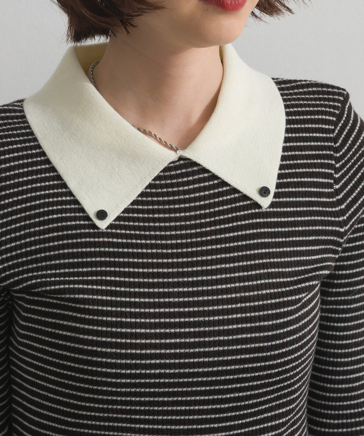 配色襟リブニットプルオーバー