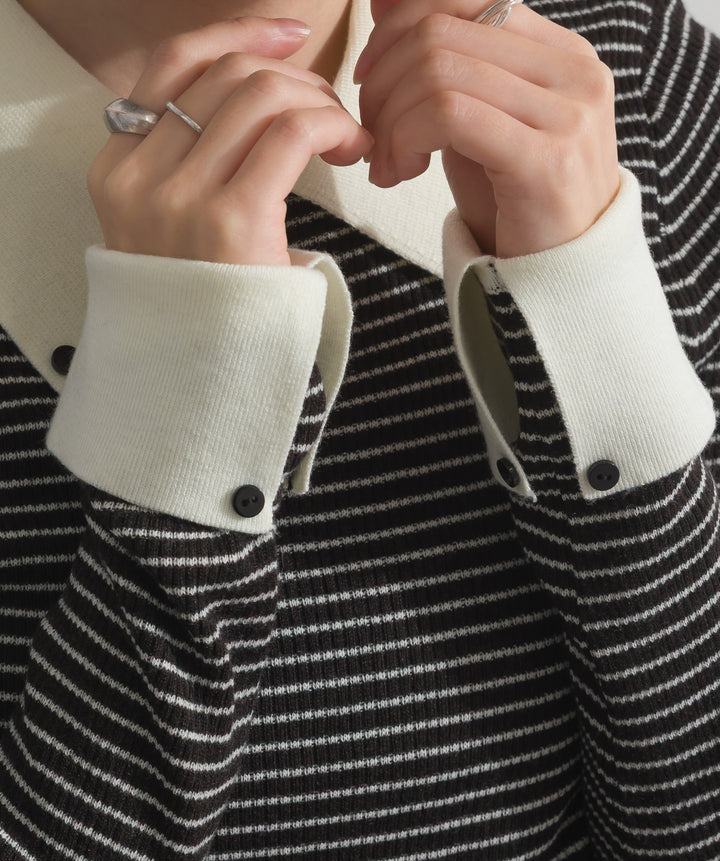 配色襟リブニットプルオーバー