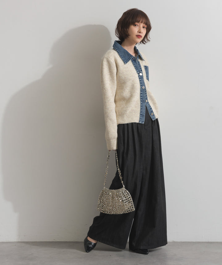 デニム切替ニットカーディガン