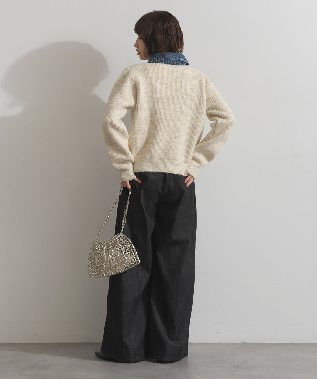 デニム切替ニットカーディガン