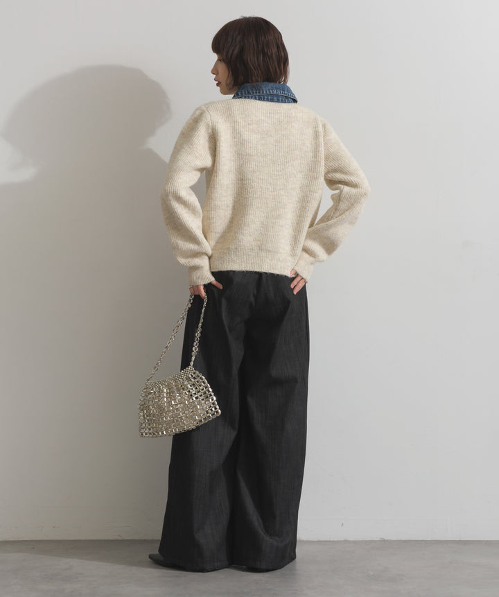 デニム切替ニットカーディガン