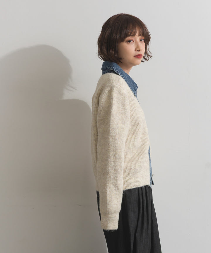 デニム切替ニットカーディガン