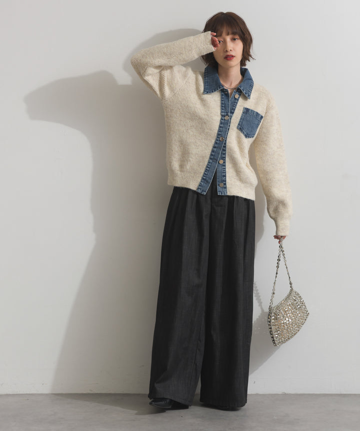 デニム切替ニットカーディガン