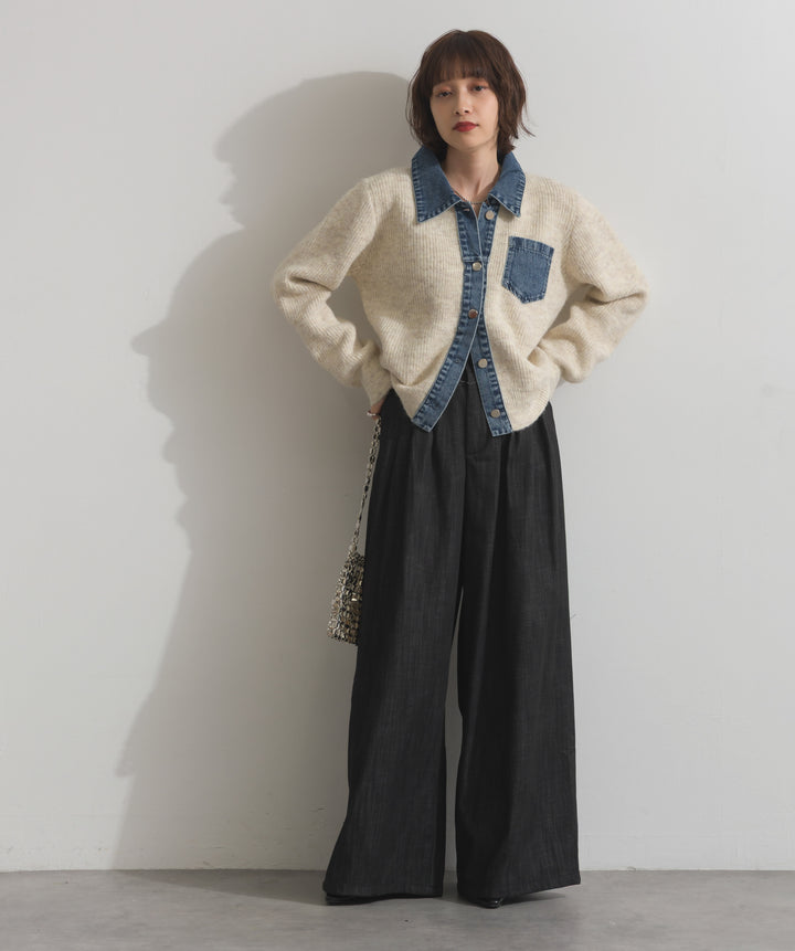デニム切替ニットカーディガン