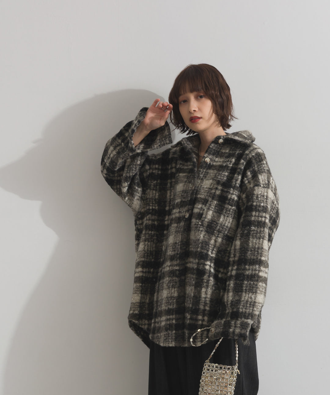 起毛チェック＆レオパードCPOシャツジャケット