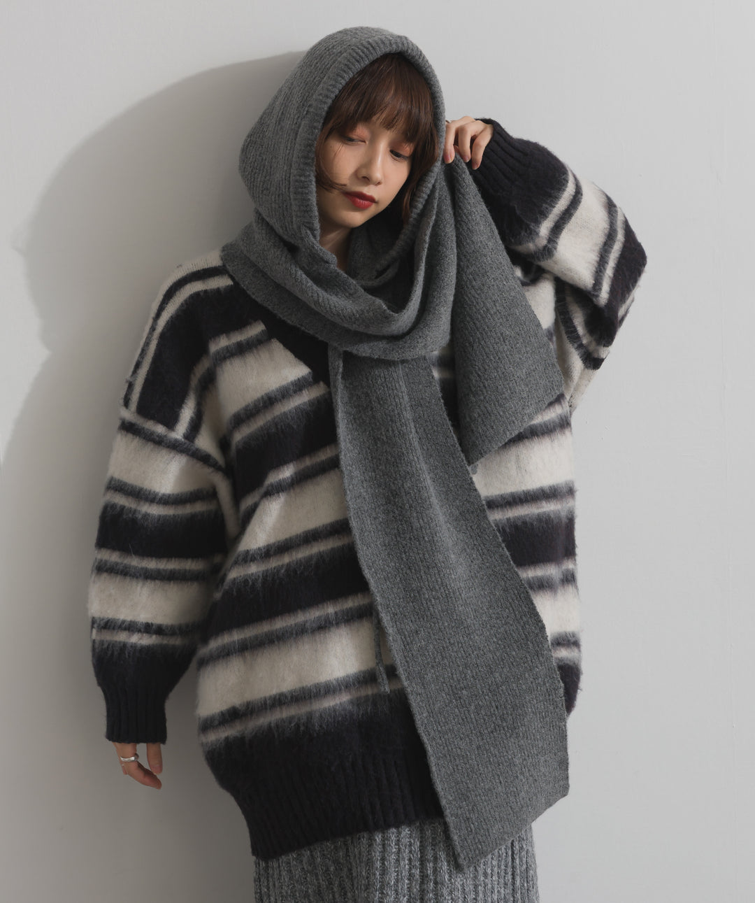 フード付きニットマフラー