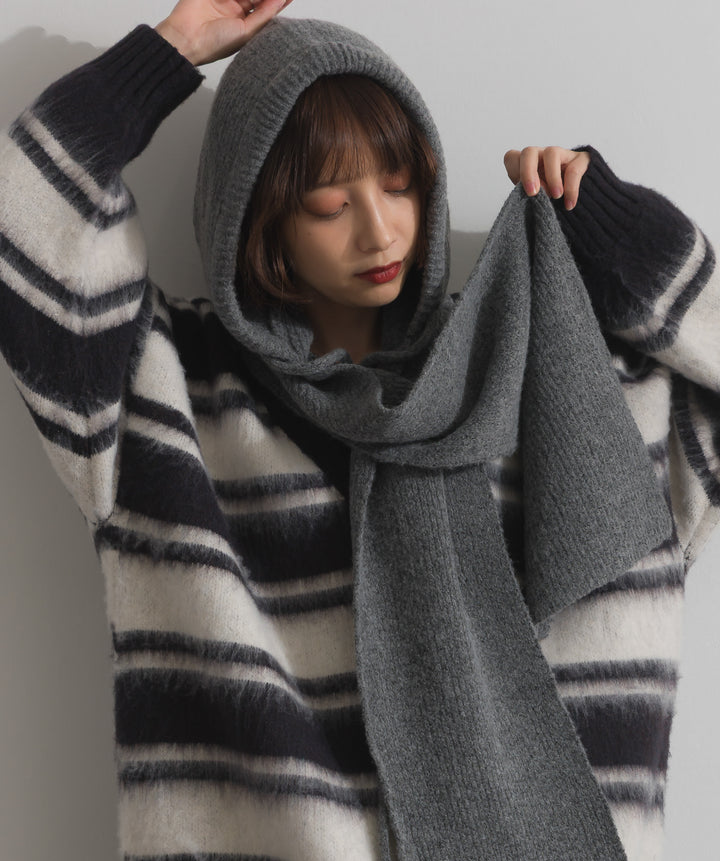 フード付きニットマフラー
