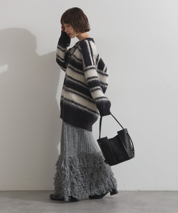 シャギーボーダーVネックニットプルオーバー