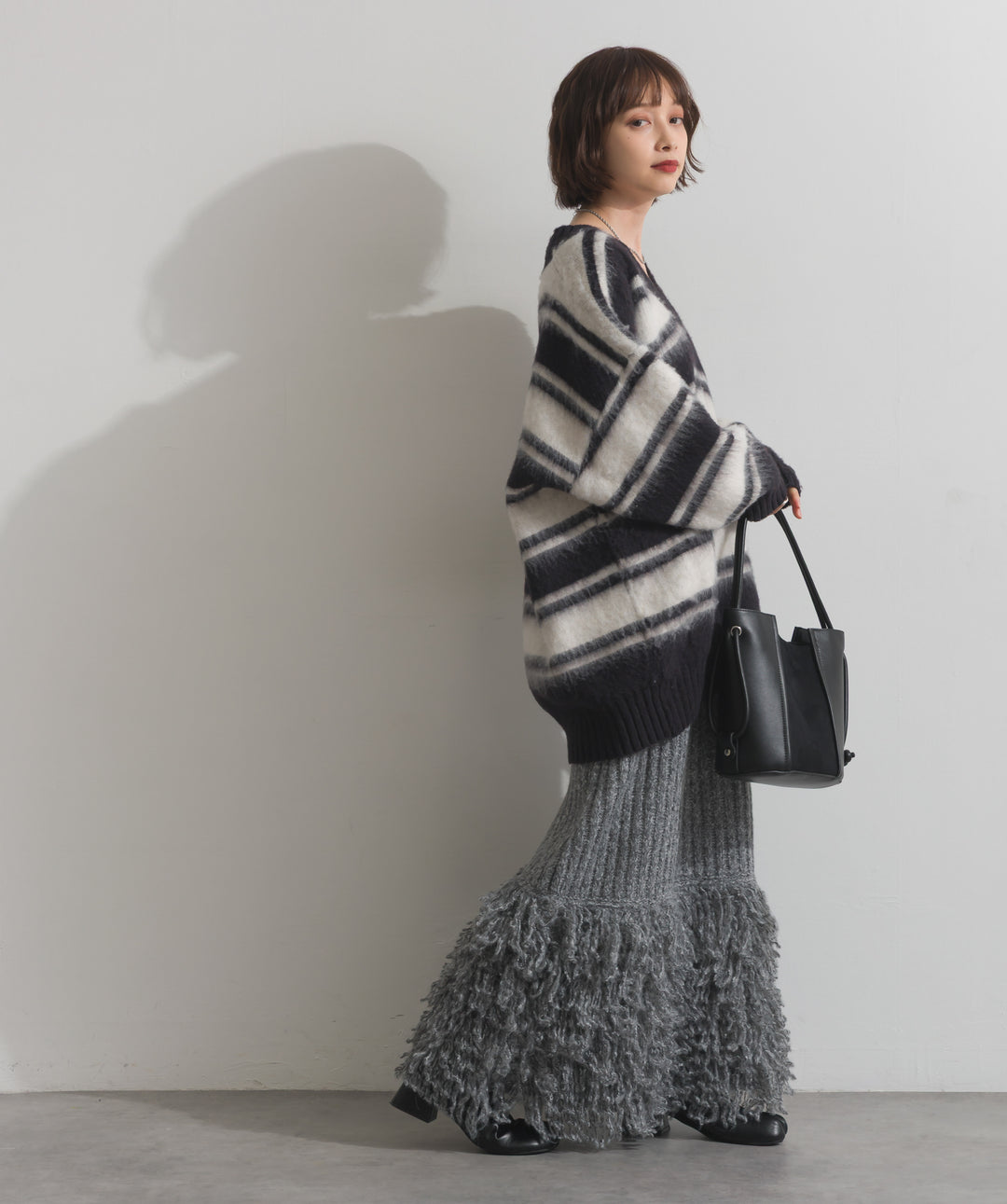 シャギーボーダーVネックニットプルオーバー