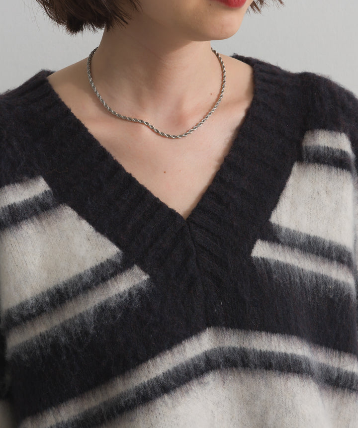 シャギーボーダーVネックニットプルオーバー