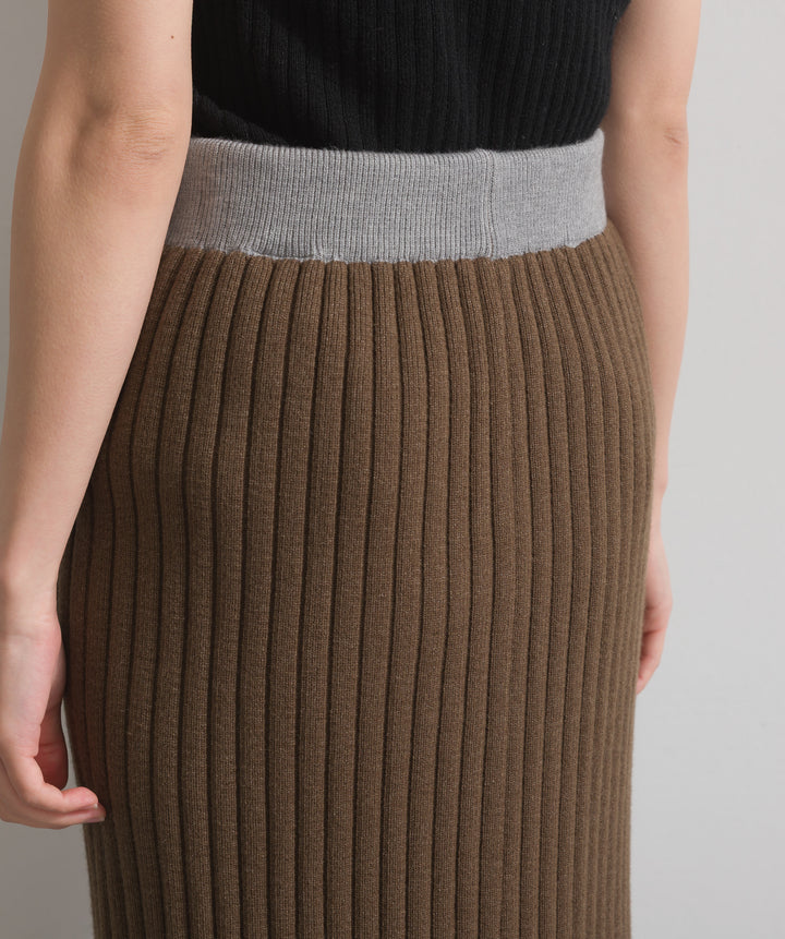 カラーヘムワイドリブニットタイトスカート
