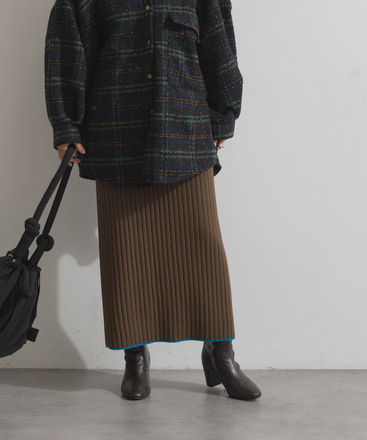 カラーヘムワイドリブニットタイトスカート