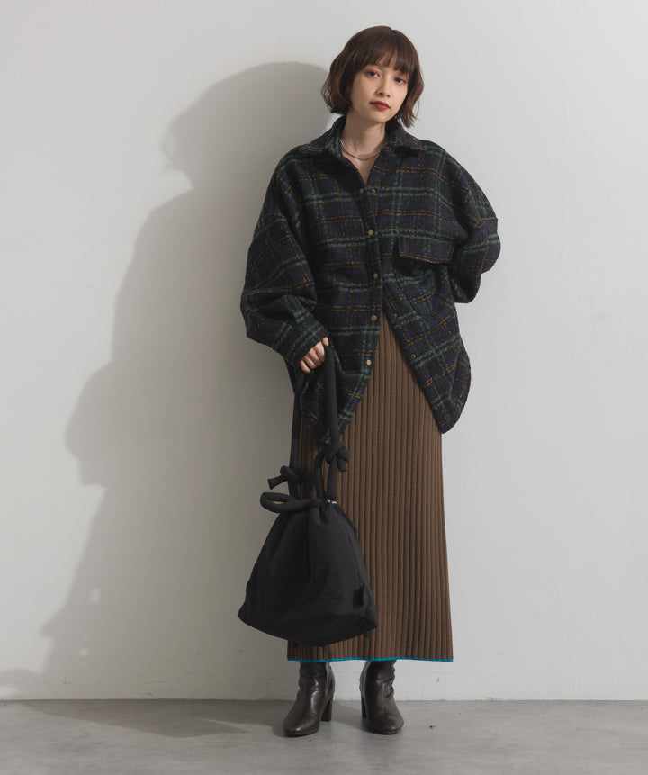 カラーヘムワイドリブニットタイトスカート